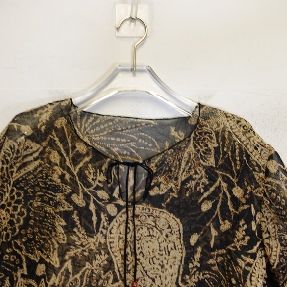 Womens Top Large Flared Ruffle‎ Tan Black Paisley Blouse Boho Hippie - Picture 5 of 12